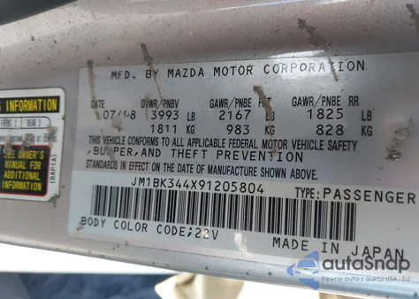 2009 Mazda Mazda3 S Touring z USA, uszkodzony, nr VIN JM1BK344X91205804